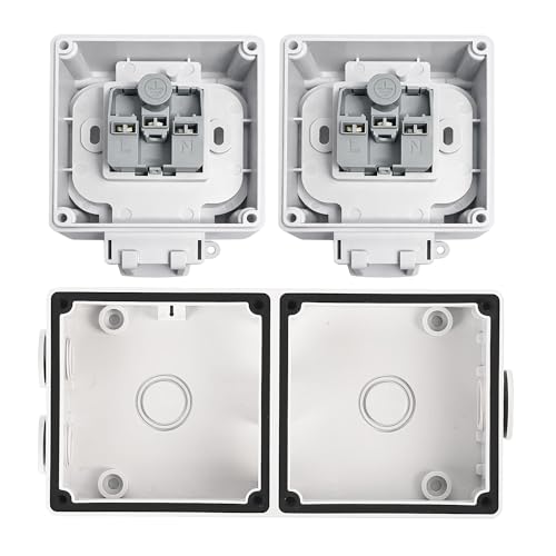 Image of MX IP66 Waterproof Outdoor Socket Box with Dual 13A Universal Sockets, 250V Weatherproof Dustproof Electrical Wall Outlet with Locking System & Spring Cover for Garden, Balcony, Patio & Terrace