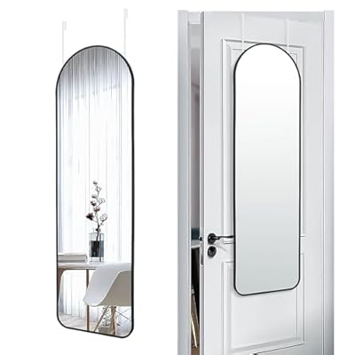 SCWF-GZ 47x14 Mirror Full Length Back Door Hanging or Wall Mounted Aluminum Metal Frame Arch Mirrors for Entryway Bedroom Bathroom Dressing Living Room 47 14 inch Black