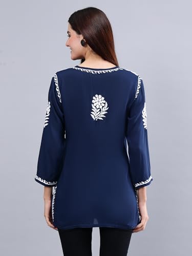 Image of Seva Chikan Hand Embroidered Lucknowi Chikankari Modal Short Top for Women SCL9147