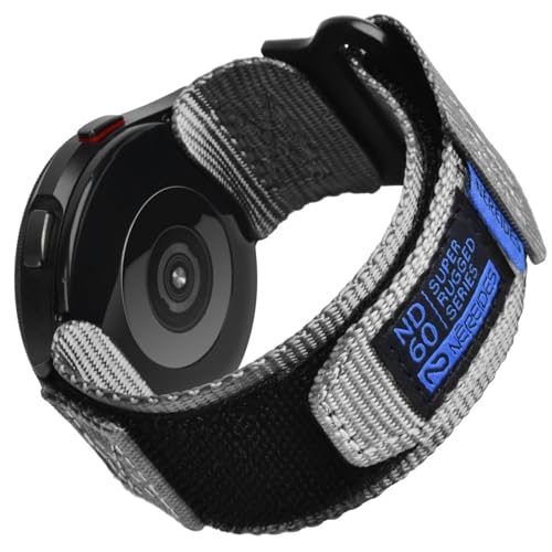 Nereides 20mm Watch Strap Compatible with Samsung Galaxy Watch 7 6 5 4 FE 40mm 44mm/6 4 Classic/5 Pro, Nylon Sport Band Compatible with Garmin Vivoactive 6 5 3/Forerunner 645 55 245 (L, Grey)