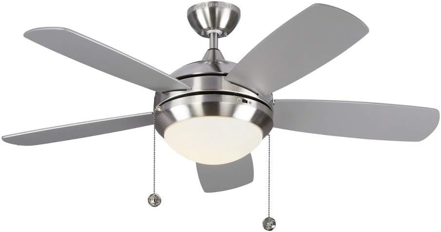 Monte Carlo 5DIC44BSD-V1 Discus Classic II 44" Ceiling Fan with LED Light and Pull Chain, 5 Blades, Brushed Steel