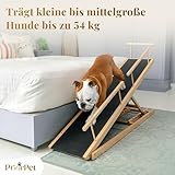 Hunderampe Bett PRIORPET aus Birkenholz mit Sicherheitsgeländer - Höhenverstellbare hundetreppe für Betten bis zu 94.5cm - Klappbar - Anti-Rutsch-Griff - Für kleine Hunde bis zu 23kg - Naturel