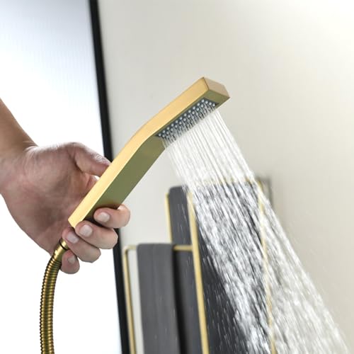 Robinet baignoire sur pied cascade laiton brossé doré avec fixation sol stable - 4