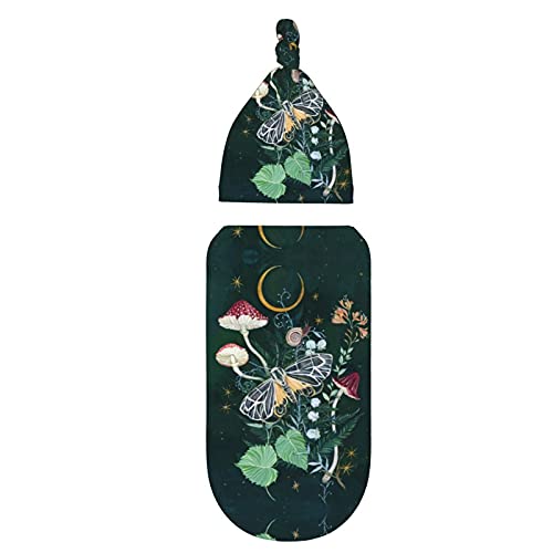 Image of Belinyo Mushroom Newborn Swaddle Sleeping Bag Baby Receiving Blanket with Beanie Hat Infant Swaddle for Girls Boys, One Size