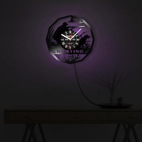 Miniatura 6 de The Geeky Days Reloj de pared de caza, 7 colores cambiantes, reloj de pared silencioso sin tictac, luz nocturna LED, vida silvestre, caza de