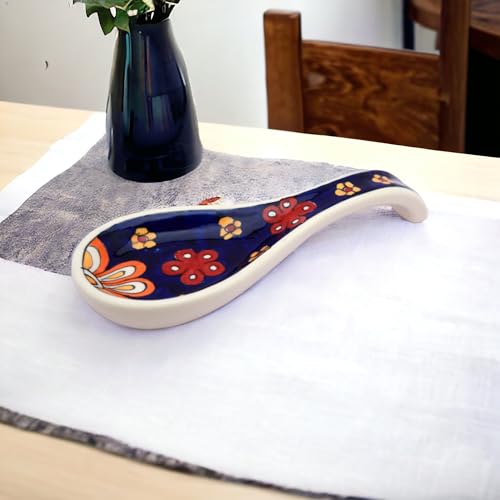 Image of Malaikah Ceramic Spoon Rest Blue Print Pack of 3 for Home, Kitchen, Dining, Kitchen Decor & Gifting