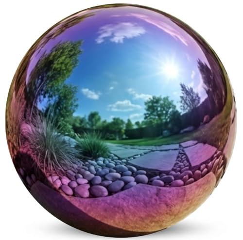 Lulu Decor, Rainbow Stainless Steel Gazing Mirror Ball Size 14, Smooth Reflective Shiny Garden Decoration Globe