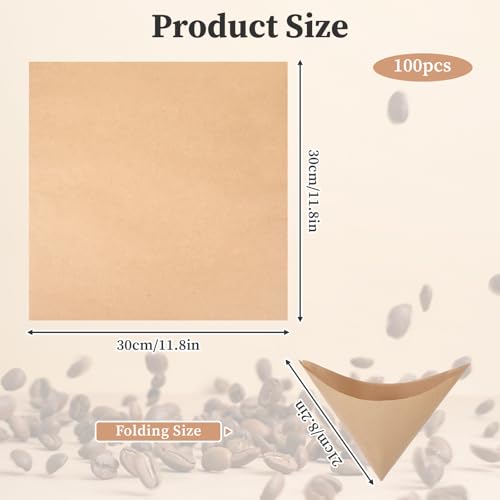 100Packs Pre-folded Pour Over Coffee Filter, Percolator Coffee Filters Paper Coffee Filter 5-12 Cup for Chemex Coffee Maker, Disposable Unbleached Coffee Filters for Pour Over Coffee Maker Drippers