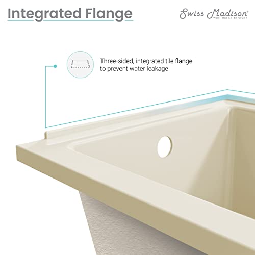 Image of Swiss Madison Voltaire 48 inch x 32 inch Left-Hand Drain Alcove Bathtub in Bisque