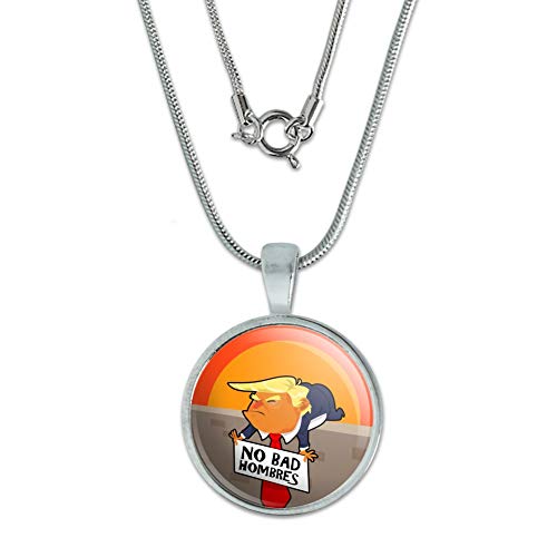 GRAPHICS & MORE No Bad Hombres President Donald Trump on Wall 0.75" Pendant with Sterling Silver Plated Chain