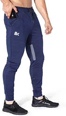 BROKIG Mens Thigh Mesh Gym Jogger Pants, Men's Casual Silm Fit Workout Bodybuilding Sweatpants with Zipper Pockets (Navy,XXL)