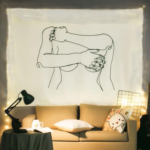 Tapisserie murale noire et blanche grand format en tissu fluide abstrait
