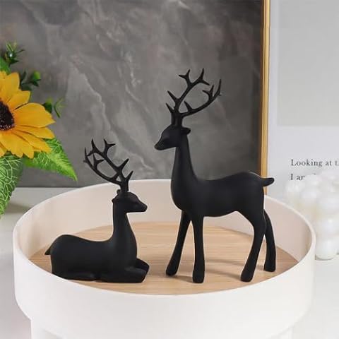 CHOVY Elegant Resin Reindeer Sculptures - Versatile Set of 2 Black Decorations for Home and Office, Miniature Deer Statues for Stylish Desk Ornaments Cover