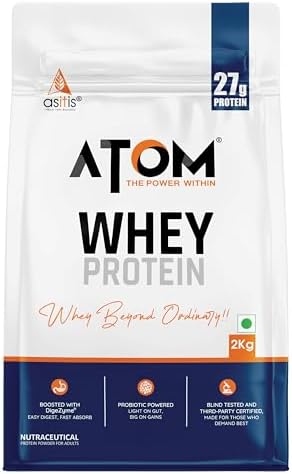 AS-IT-IS ATOM Whey Protein 2kg | 27g protein | Isolate & Concentrate | French Vanilla | USA Labdoor Certified | With Digestive Enzymes for better absorption