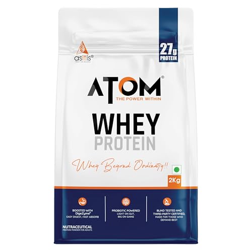Image of AS-IT-IS ATOM Whey Protein 2kg | 27g protein | Isolate & Concentrate | Kesar Elaichi | USA Labdoor Certified | With Digestive Enzymes for better absorption