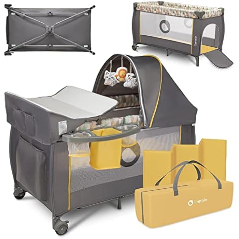LIONELO Sven Plus 2-in-1 Baby Bed Playpen Baby from Birth up to 15 kg Changing Mat Mosquito Net Airy Side Walls with Side Entrance Carry Bag Foldable Cover