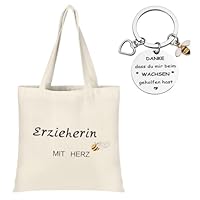 Erzieherin Geschenk Stofftasche mit Schlüsselanhänger, Abschiedsgeschenk Erzieherin Erzieher Geschenke mit Herz Lehrerin, Dankeschön Geschenke mit Herz Weihnachtsgeschenke Danke Geschenk für Frauen