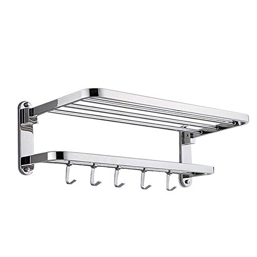 Toallero de baño de acero inoxidable con ganchos y estante plegable de 60cm 3