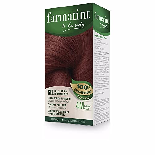 Farmatint Gel 4M Castaño Caoba, Color Natural y Duradero, Componentes Vegetales y Aceites Naturales, Sin Amoníaco, Sin Parabenos, Dermatológicamente Testado, 135ml