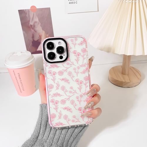 NITITOP Compatible for iPhone 14 Pro Case Cute Flower Floral Clear for Women Girl Ultra Slim Crystal Shockproof Soft TPU Anti-Yellow Protective Phone Cover - Clear Pink by NITITOP - Image 3