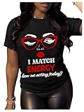 BEAUDRM Women's Graphic Tees Y2K Crop Top Slogan Print Crew Neck T-Shirt 2000s Shirt Summer Tops Black Large