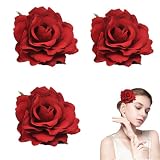 Clips Pelo de Flor,3 Piezas Flor Flamenca Clavel,Pinza Flors Pelo Horquillas de Peonía Flamenca Flores Sevillana Pinza Accesorio para Mujeres Niñas Fiesta Boda(Rojo)