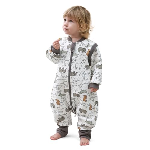 MIKAFEN Saco de dormir para bebé con pies, 2.0 TOG, 100% algodón, saco de dormir para niños durante todo el año, con mangas extraíbles, saco de dormir con pipas, Animal18-36 meses