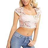 Lavable en machine GUESS Factory Corset Eco Amina en lin, Imprimé Tropicale Blanchi, Medium