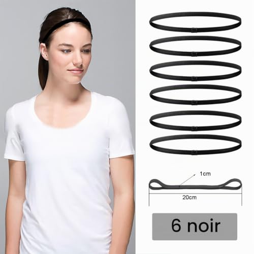 vaolmlop 6 Pcs Bandeaux Cheveux Homme,Bandeau Cheveux Élastique,Homme Bandeau Cheveux,Sport Antidérapants pour Yoga Football Jogging Femmes Hommes（6 Noir） – vue 2