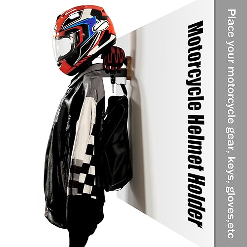 BoldByPIN Helmet Holder Motorcycle Helmet Rack Wall Mount, Solid Wood & Heavy Duty Steel Helmet Wall Mount for Motorcycle/Football/Cycling Skiing/Tactical Gear Wall Hanger - Thumbnail 3