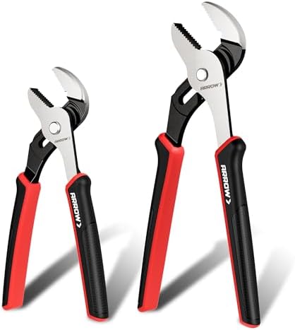 ARROW 2-Piece Groove Joint Pliers, 8" & 10" Adjustable Water Pump Pliers with TPR Handle, High Carbon Steel Tongue and Groove Plier for Plumbing, Automotive and Household Repairs