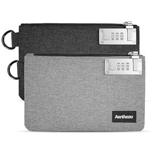Money Bag with Lock, Aerthezu Cash Locking Bags with Zipper, Travel Safe Lockable Bank Bag, 2 Pack,Black & Grey – Size:5×8 Inches