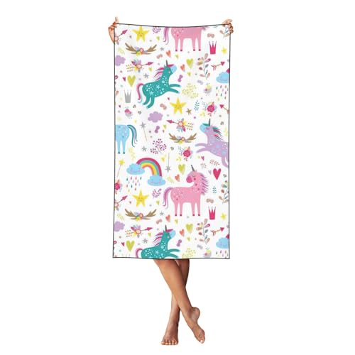 LONGZEHAO Toalla de playa de terciopelo de piel de melocotón, de secado rápido, ligera, con estampado de unicornios rosas, para playa, baño, piscina, gimnasio, yoga