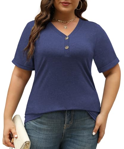 Womens Summer Tops Trendy Button Down V Neck Shirts Short Sleeve Blouses Business Casual Loose Tunics2