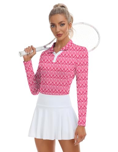Image of Soneven Womens Golf Shirts Moisture Wicking V Neck Long Sleeve Polo Shirts Collared Tops