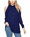 ZANZEA Women's Off Shoulder Turn Down Collar Loose Cut Out T-shirt Tops Blouse (US 6, Blue)