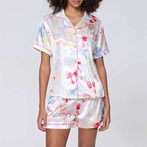 Women Funny Graphic Pajamas Set Christmas Halloween Party Lounge Set 2 Piece Casual Satin Pj Set Sleepwear Outfits2