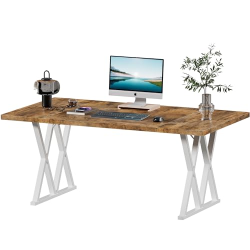 PAKASEPT 70.8 Inches Executive Desk, Large Home Office Computer Desk with X Shaped Metal Legs & Height Adjustable, Modern Simple Style Workstation Laptop Desk Study Writing Table, for Office Home