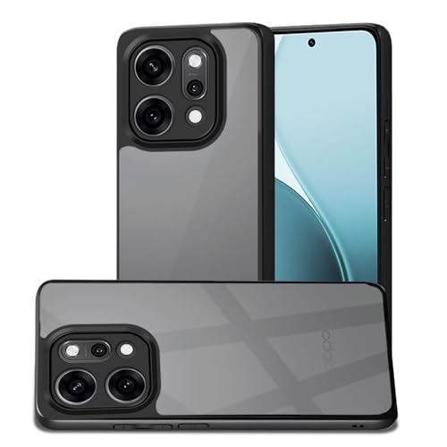 Image of AESTMO Oppo Reno 14 Pro 5G Back Cover | 360 Protection | Crystal Clear Hard Back Transparent | Bumper Case (PC+TPU, Black Bumper)