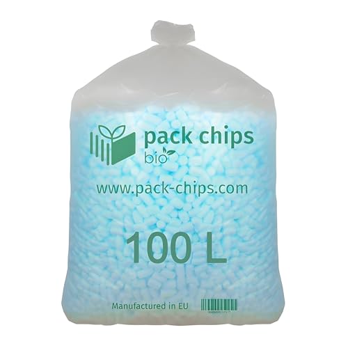 PACK CHIPS bio Verpackungschips Füllmaterial 100 L - Antistatische Polsterchips - Füllmaterial für Pakete - Verpackungsmaterial BIO - 100% Natürlich Abbaubar aus Stärke