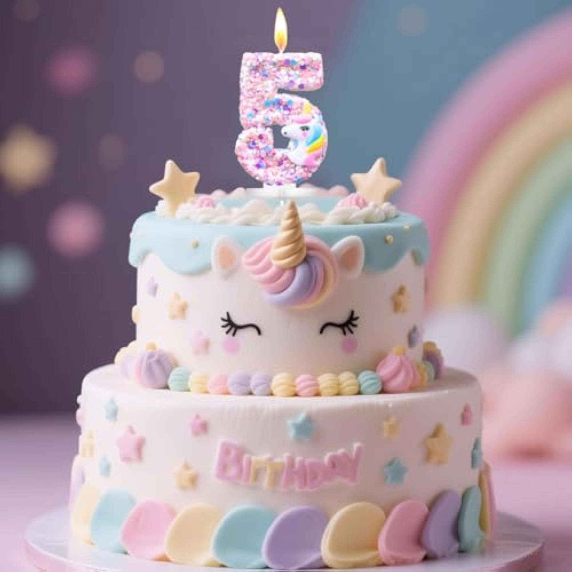 Unicorn Birthday Candle, 3D Pink Glitter Design
