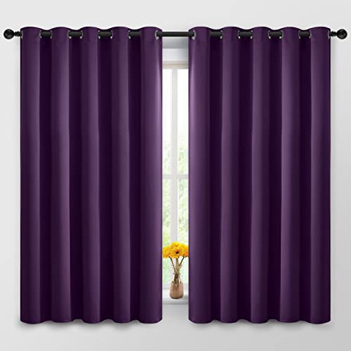 Yakamok Blackout Curtains Room Darkening Thermal Insulated Window Panels,Solid Grommet Top Drapes for Bedroom/Living Room(62Wx63L, Purple, 2 Panels)