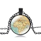 YOUHU Halsketten Für Frauen,Vintage Weltkarte Afrika Anhänger Land Grenze Karte Umriss Schwarze Kette Kunst Glaskuppel Cabochon Retro Schmuck Weihnachten Unisex Geschenke