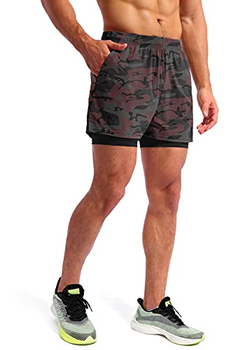 Image of Pudolla Men's 2 in 1 Running Shorts 5 inch Quick Dry Gym Athletic Workout Shorts for Men with Phone Pockets