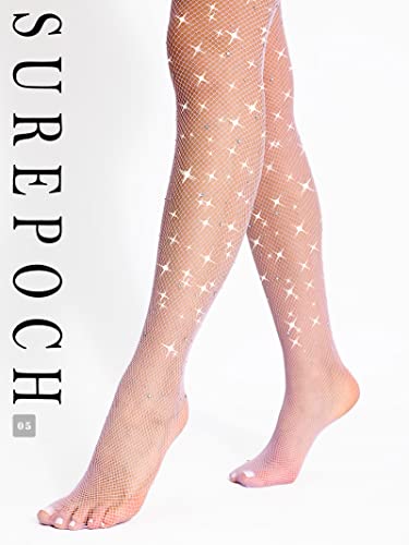 Image of SUREPOCH Powerhouse Sturdy Radiant Rhinestone Fishnet Stockings, Plus Size Tights Club Outfits for Women