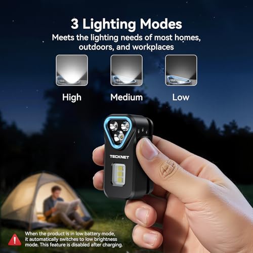 TECKNET Rechargeable EDC Flashlight Clip-on Light, Bright 650 Lumens Pocket Flashlight, 7 Lighting Modes, Magnetic Flash Lights, IPX6 Waterproof for Outdoor or Home Emergencies(Black) — view 5