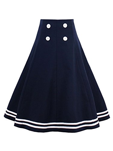 CASF Women's Summer Nautical Style Button Cute Stripe Skirt