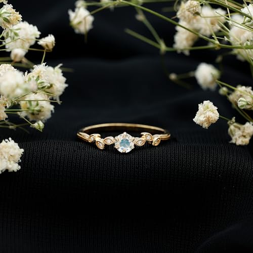 Natural Moonstone Promise Ring with Diamond, Certified Moonstone Flower Ring For Women, AAA Quality, Ready For Gift3