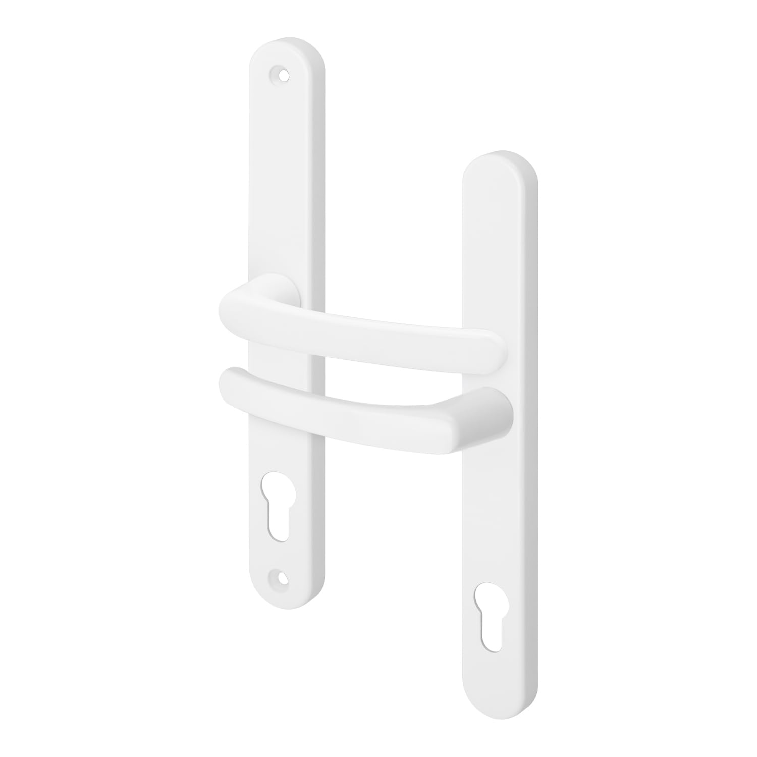 EAI White UPVC Door Handles, Composite Front Door Handles Sprung, 92mm PZ Centers, 240mm Screw to Screw, 270x32mm Backplate