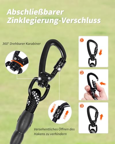 Joytale Schleppleine für Hunde, Starke Hundeleine Große Mittlere Hunde, Reflektierende 5m 10m 15m 20m Lang, Gepolsterter Griff, Abschließbarer Karabiner (Schwarz, 10m)